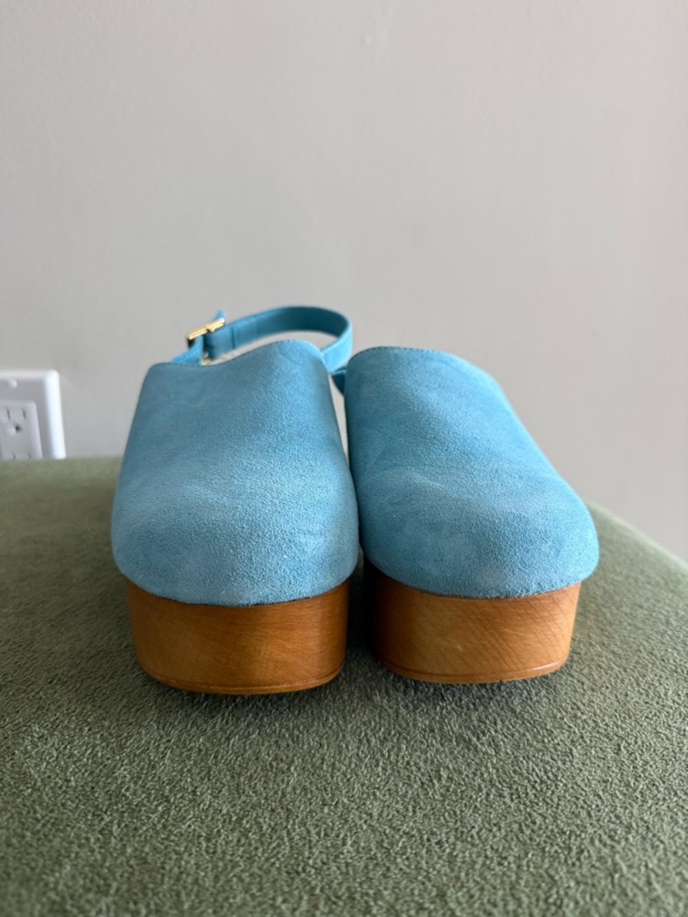Light Blue Suede Platform Clog with Adjustable Strap - Picture 3 of 6
